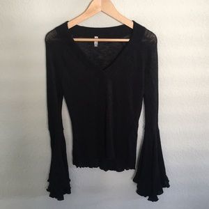 Free People Black Long Sleeve V Neck
